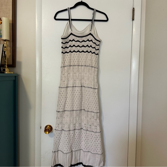 Lucky Brand Crochet Midi Dress Sleeveless White Black Womens Large - Picture 9 of 9